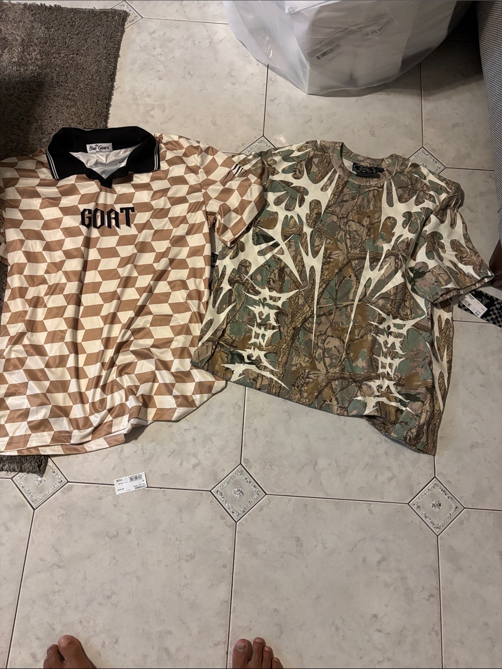 GOAT Tan & Cream Geometric Short Sleeve Polo